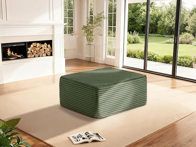 37 Cloud Sectional Couch Ottoman for Living Room Extra Deep Seats No Assembly Minimalist Modular Couch Corduroy (Olive Green Ottoman)