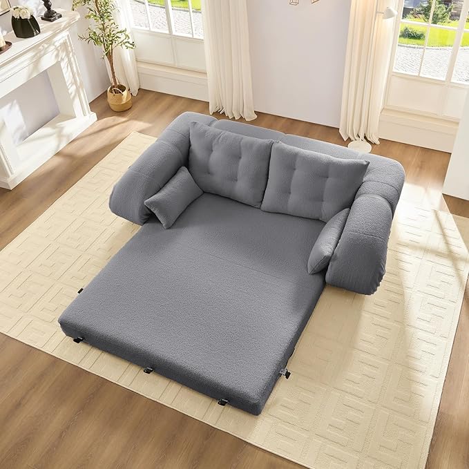 78.7'' Folding Sleeper Sofa 3 in 1 Folding Sofa Bed Teddy Couch Upholstered Deep Seat Bean Bag Lounge Recliner Oversized Human Dog Bed for Living Room Playroom Bedroom (Gray)