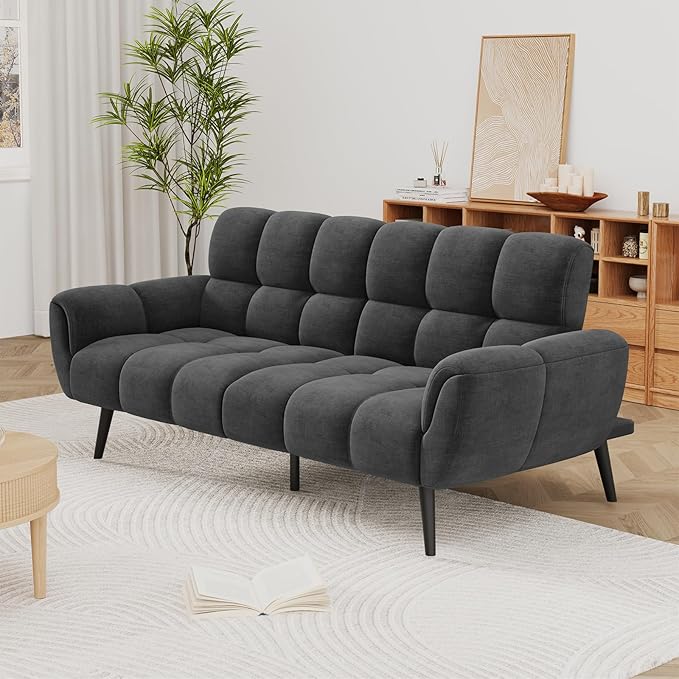 Convertible Futon Sofa Bed 76.77 Modern Linen Futon Couch Comfy Sleeper Sofa with Adjustable Backrests Couch Bed for Small Spaces Living Room Bedroom Apartment Dark Grey