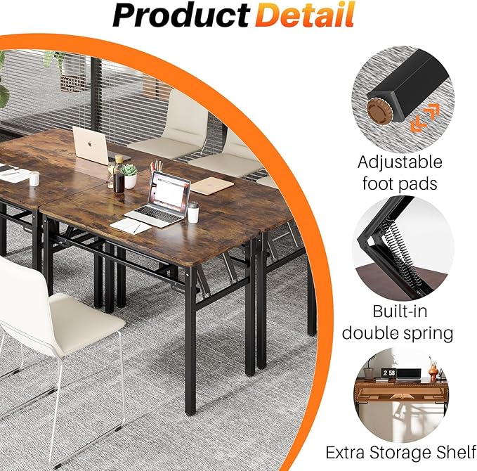 BYMECOST 39 inches Folding Computer Desk No Assembly Long Foldable Office Table Portable Large Foldable Home Office Desk No Install Activity Table Conference Table (Brown 39.4)