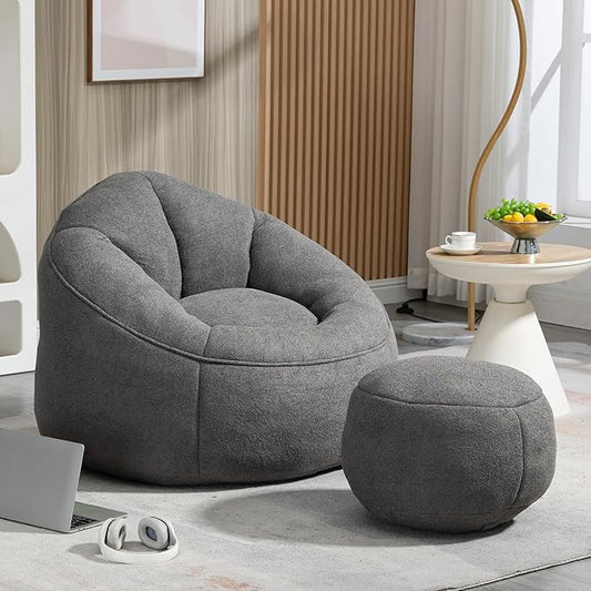 Small Bean Bag Chairs for Adults Single Sofa Chair with Ottoman Footrest Bean Bag Couch for Teens with Foam Filler Included Comfy Soft Lazy Sofa for Small Space/Living Room/Bedroom/Study
