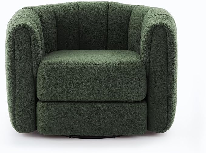 Swivel Accent Chair for Livingroom Teddy Fabric 360 Degree Round Swivel Barrel Armchair Wide Upholstered for Living Room Bedroom Reading Waitingroom (Green+Dark Green)
