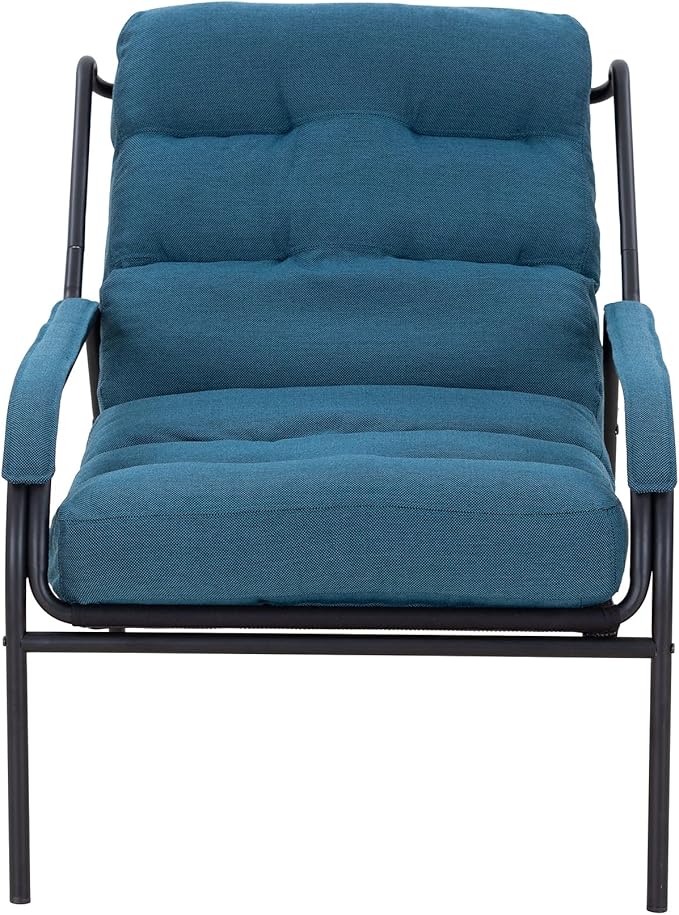 Lounge Recliner Chair Leisure Chair Studio Chairs Iron Arm Club Chair with Metal Legs Moveable Cushion for Living Room (Navy Blue)