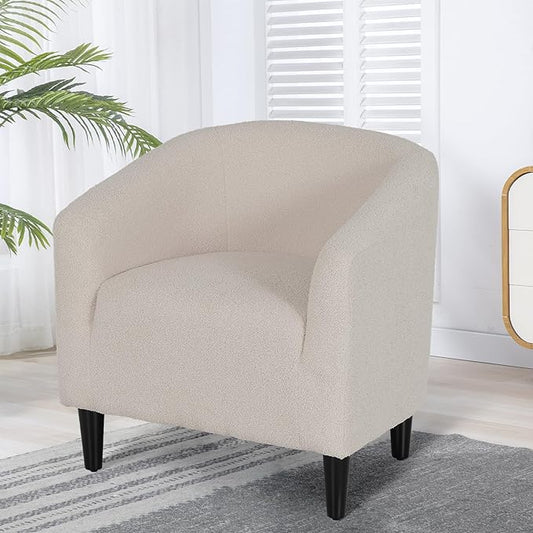 Magshion Barrel Chair Modern Sherpa Armchair Boucle Fabric Accent Chair with Cozy Soft Padded Single Sofa Chair for Living Room Bedroom Office Waiting Room 300lbs Capacity Light Gray