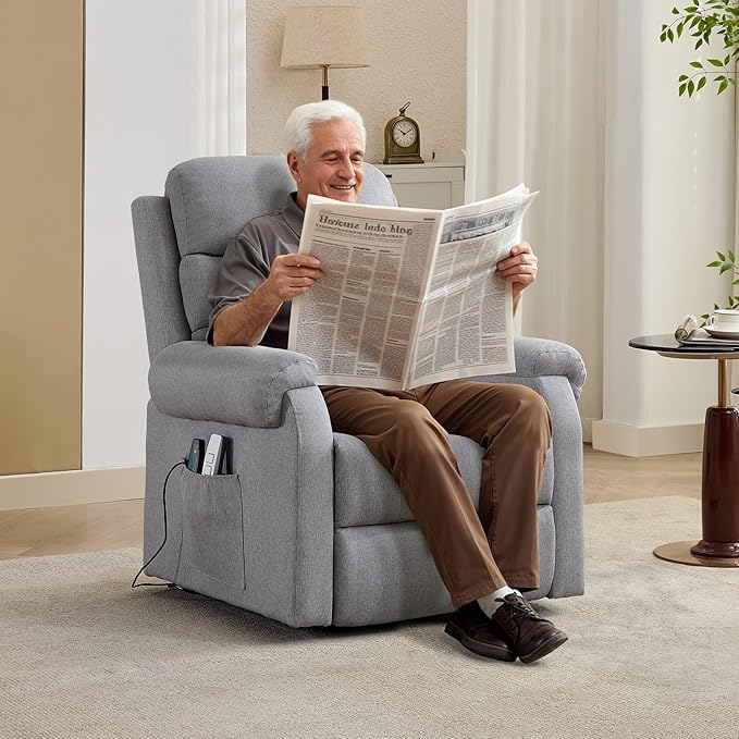 Power Lift Recliner Chair Recliners for Elderly with Heat and Massage Recliner Chair for Living Room with Infinite Position and Side Pocket USB Charge Port (Light Grey)