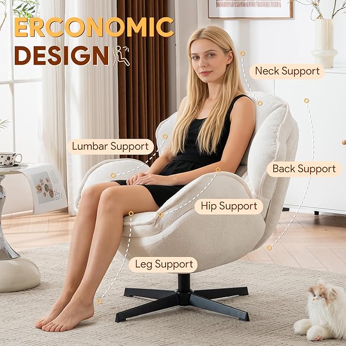 Swivel Accent Chair Set of 2 Modern Recliner Lounge Chair with Metal Base Frame Comfy Tufted Armchair for Living Room Bedroom Home Office Beige