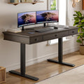 ONBRILL Standing Desk with Drawers 55 x 23 Inch Electric Height Adjustable Desk with Storage &amp Outlets for Computer Workstation Home Office Retro Curved Table Corner Design Dark Walnut