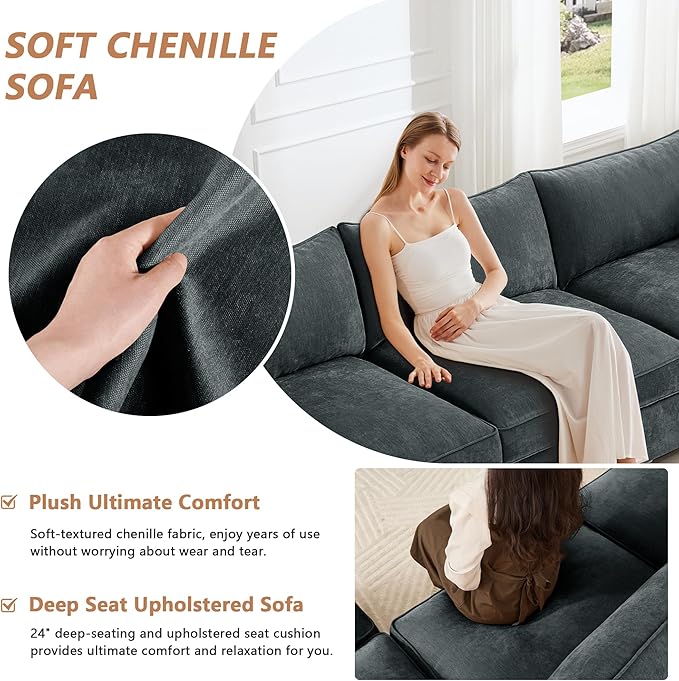 Modular Sectional Sofa with Pull Out Storage Drawers 78.7 Comfy Chenille 2-Seat Sofa with 2 Storage Ottomans Upholstered Deep Loveseat Couch with 2 Armrest Pillows for Living Room Grey