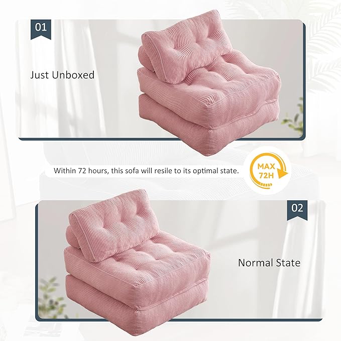 Folding Chair Bed Futon Sofa Bed Floor Couch for Adults Chair for Living Room Lounge Sofa Convertible Sofa Bed Small Couches for Small Spaces Pink