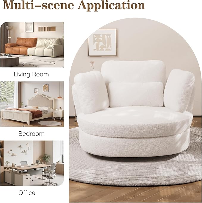 Chifee &amp Vingol 50.2 Oversized Swivel Accent Chair Upholstered Round Barrel Chair with Pillows Swivel Chairs for Living Room BedroomSherpaIvory