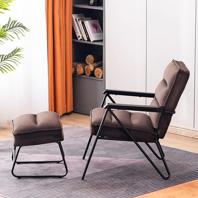 MCombo Modern Accent Chair Velvet Club Chair Upholstered Armchair for Small Space Living Room &amp Office Reception Fabric 4747 4750 (Chair Brown)