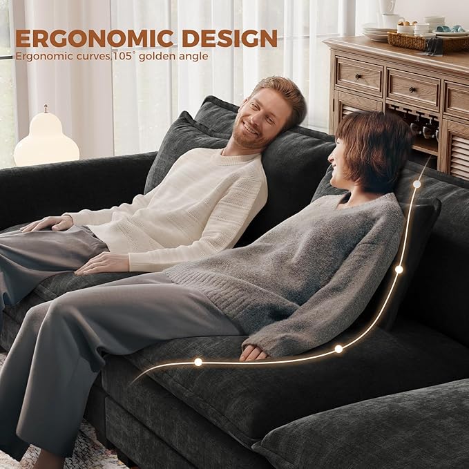 CDCASA 154 Modular Sectional Sofa Comfy Cloud Couch Oversized 4-Seater Chenille Deep Seat Sofa Bed for Living Room DIY Combination Black