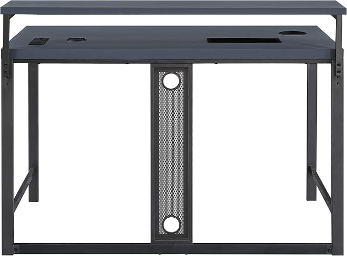 OSP Home Furnishings Reload Gaming Desk with Wireless Charging USB Power Hub and Remote Controlled RGB LED Lights Matte Grey Carbon Fiber