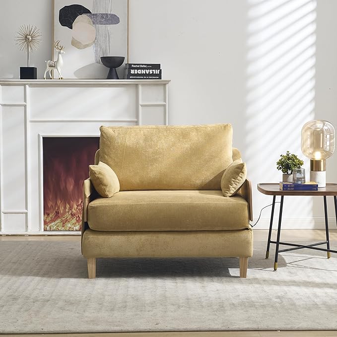 TTK 3-in-1 Foldable Sofa Bed Recliner Sleeper Mid-Century Modern Convertible Sofa Chair with 3 Pillows Space-Saving Design for Small Spaces Bedroom Study &amp Guest Room Yellow