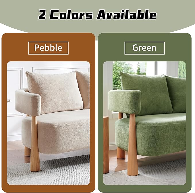 67 L Loveseat Sofa Mid Century Modern Sofa Couch with 2 Pillows Comfy Chenille Couches Upholstered Small Sofa for Living Room Bedroom Apartment &amp Office Easy Assembly Green