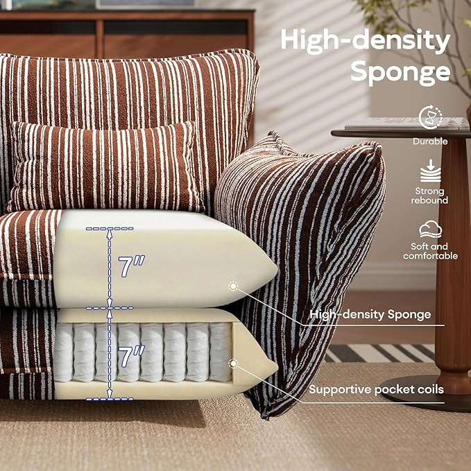 Chenille Accent Chair with Lumbar Pillow Brown Stripe Wide Armrests Deep Seat 7 Inch High-Density Foam 350 lbs Capacity