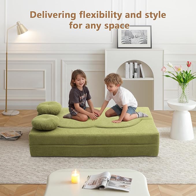 2-in-1 Folding Sofa Bed with Pillow No Assembly Futon Twin Size Sofa Bed Breathable Linen-Cotton Convertible Couch Bed for Living Room and Guest Room 75.5 InchGreen