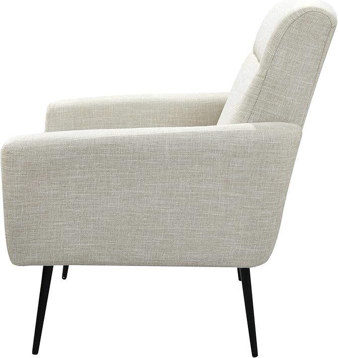 Mid Century Modern Upholstered Fabric Accent Chair Living Room Bedroom Leisure Single Sofa Chair (with Metal Legs) TV armrest seat Suitable for Small Space Home Office Coffee ChairBeige