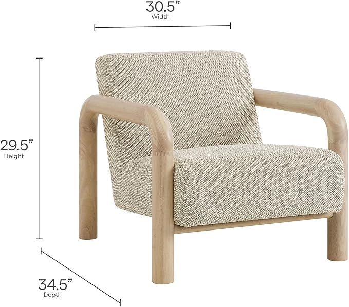 Modway Sereno Modern Boucle Fabric Accent Chair in Marble Oak with Rounded Wood Armrests – Upholstered Lounge Chair for Living Room or Bedroom