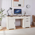 60 Farmhouse Executive Desk with LockHome Office Desk with Charging StationExecutive Desk with 4 Drawers &amp 1 Cabinet&amp1 File Cabinet for Office and Home