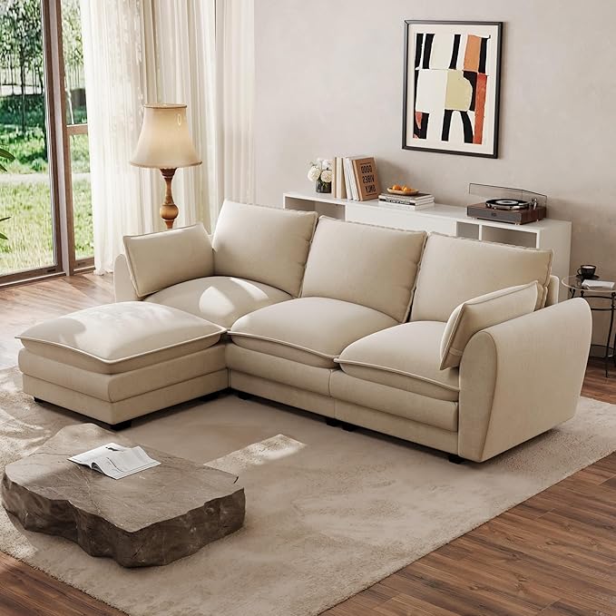 Oversized Modular Sectional Sofa103'' L Shaped Cloud Sectional Couches for Living Room Couch Sets for Living Room Deep Seat Sofa with Movable Ottoman (Light Brown)