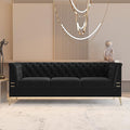 Black Chesterfield Velvet Couch for Living Room3 Seater Tufted Sofa with Gold Metal Legs Large Upholstered Comfy Couch (Black 82)