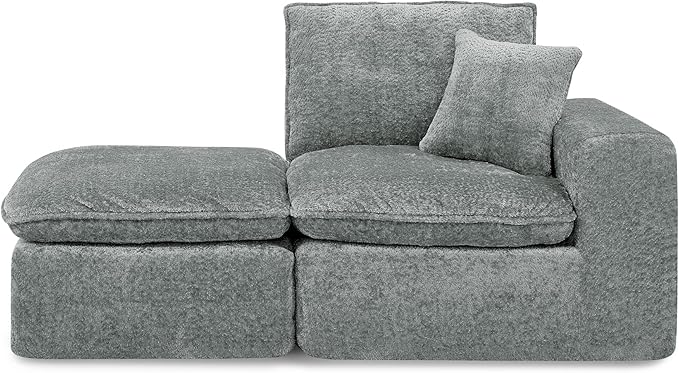 L-Shaped Boneless Modular Sectional Cloud Couches 4 Seat Modular Boucle Floor Foam Boneless Sofa Couch with Ottoman Headrest Pillows and Removable Cushions