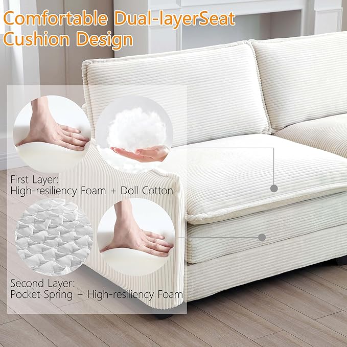 115 Sectional Couches for Living RoomModular L Shaped Sofa with ChaiseModern Sofa with Ottoman for ApartmentSmall Space(Beige3 Seats with Ottoman)