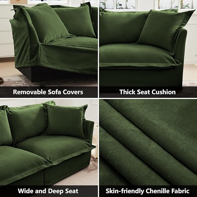Aoowow Oversized Modular Sectional Sofa156.6” U-shaped Comfy 4-Seat Sofa Couch with Movable Ottoman Upholstered Deep Seat Couches with Big Toss Pillows for Living Room Apartment OfficeGreen-Chenille