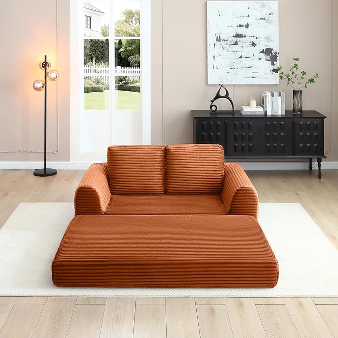 Foldable Boneless Love Seat Couches in a Box Modern Floor Foam Sleeper Sofa Bed 2-in-1 Convertible Cloud Sofa for Home Apartments Bedroom