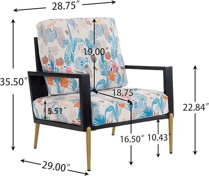 Harper &amp Bright Designs Floral Accent Chair Velvet Lounge Arm Chair with Solid Wood Frame Upholstered Living Room Chairs with Metal Legs for Reading Chair for Balcony Living Room and Bedroom B