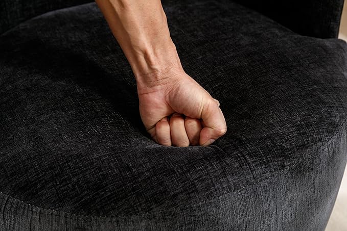 Stylish Chenille Swivel Accent Chair Black 360 Degree Rotation Barrel Chair for Living Room
