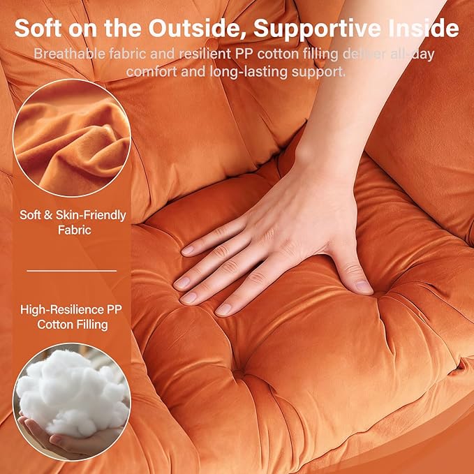 Lazy Chair with Folding Ottoman Modern Accent Armchair with Armrests Side Pocket &amp Foldable Footstool Reading Chair for Living Room Bedroom Dorm &amp Office Velvet Orange