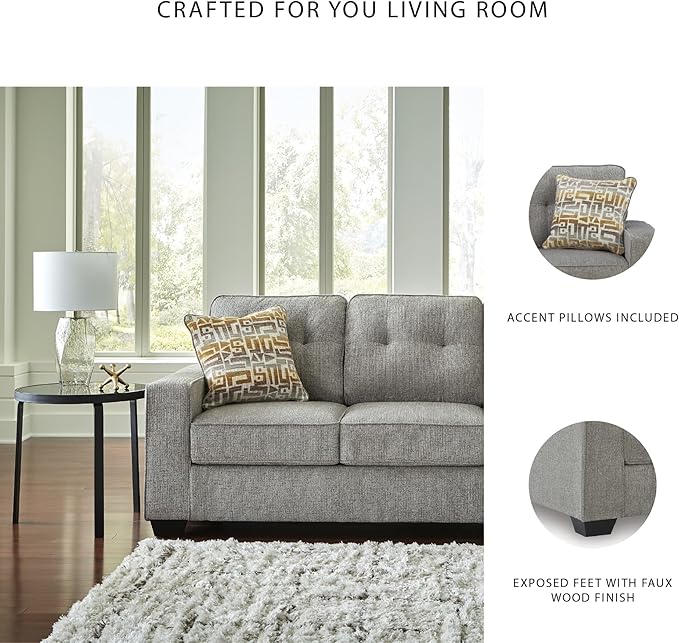 Signature Design by Ashley Fanciful Classic Sofa with Tufted Cushion and Removable Cushion Light Gray