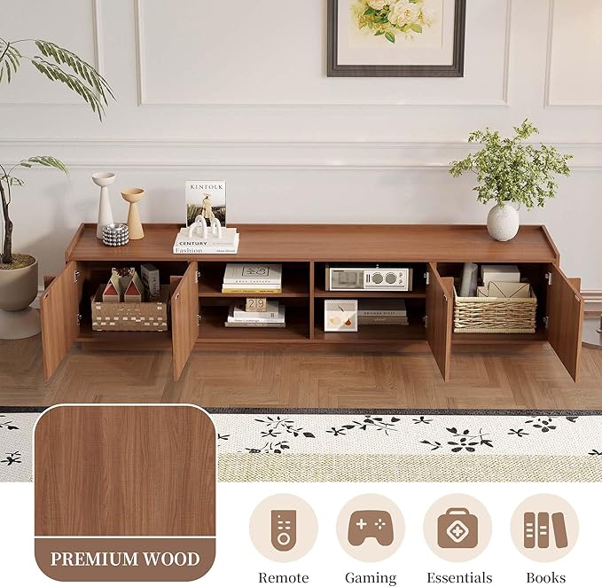 TV Stand 78.74 Mid Century Modern TV Console with Storage Cabinet Television Stand with Shelf for Living Room Bedroom Wood Entertainment Center for 75 inch TVs