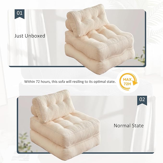 Folding Chair Bed Futon Sofa Floor Couch for Adults Chair for Living Room Lounge Sofa Convertible Sofa Bed Small Couches for Small Spaces Beige