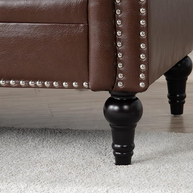 83.66''Chesterfield Sofa Mid Century Modern Tufted Sofas with Rolled Arms and Nailhead 3-Seat Upholstered Leather Sofa Couch with Solid Wood Legs for Living Room Office Dark Brown PU