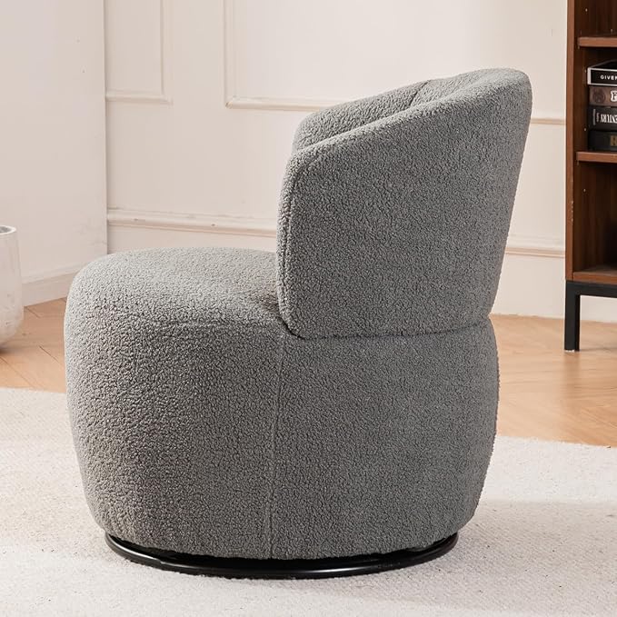 Leavader Contemporary Swivel Accent Chair - 360° Rotation White Plush Sofa Chair Modern Round Armchair with Metal Base for Nursery Living Room Lounge (Grey)