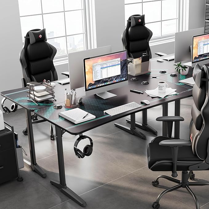 EUREKA ERGONOMIC Gaming Desk 60 Home Office Computer Desk New Polygon Legs Design Captain Series (60 Inch Black)