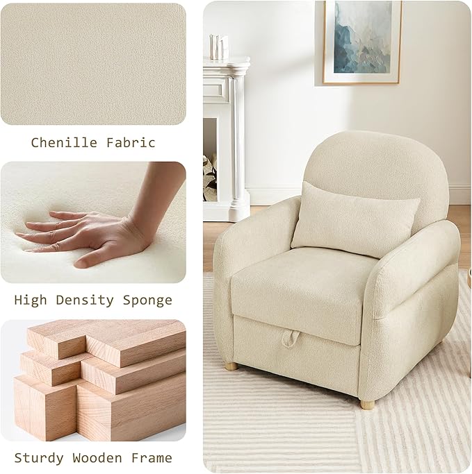 33.5 Accent Chair with Seat Storage Modern Reading Chair Accent Chairs for Living Room Armchair BedroomApartment (Beige 33.5)