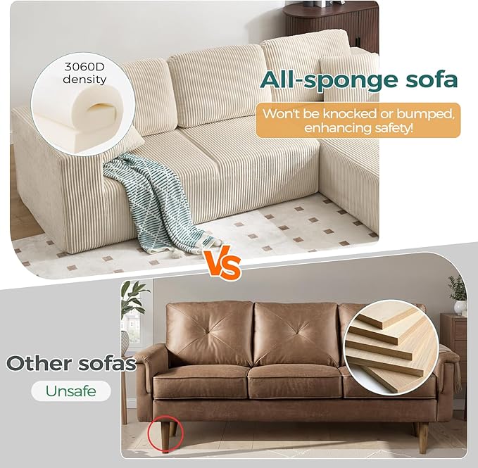 ANJ 74” Oversized Chaise Lounge Sofa Bed Boneless Modular Sofa 2-Piece Convertible Sleeper Couch with Deep Seat Upholstered Design for Living Room Bedroom Small Space No Assembly Required (Beige)