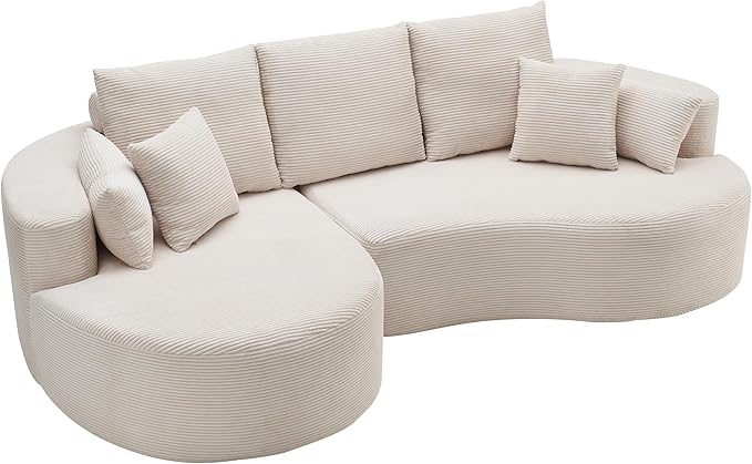 Merax 106 Fabric Cloud Curved Sofa 2 Piece Sectional Sofa with Chaise and 7 Pillows for Living Room Apartment Bedroom Full-Compressed No Assembly Required (Whitecap Gray)