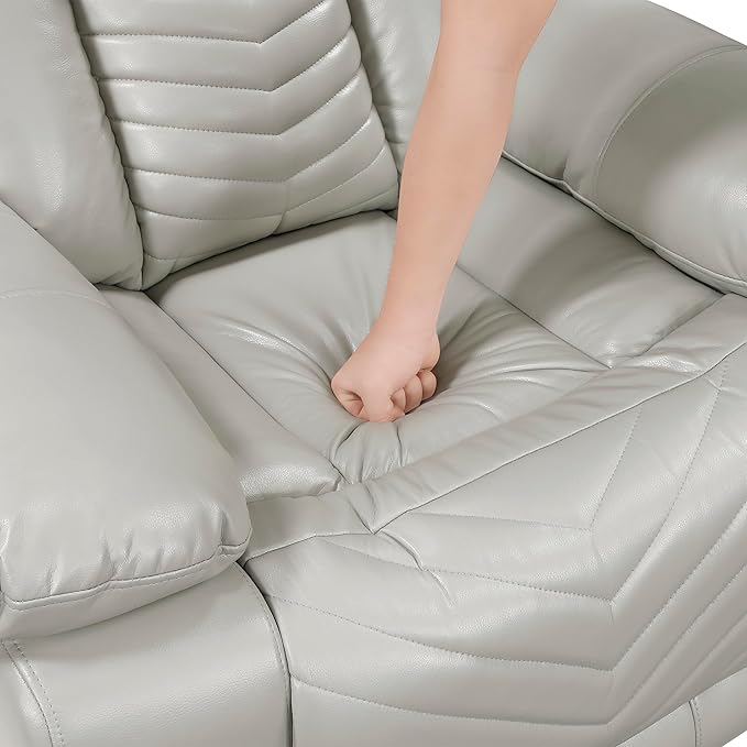 Lexicon Power Recliner Chair Faux Leather Upholstered Home Theater Seating with LED Lighting USB Charging Ports Single Wall Hugger Reclining Chair for Living Room/Bedroom Easy Assembly Gray
