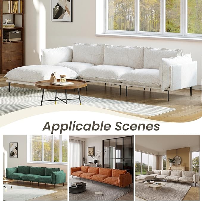 WJShome Modular Velvet Sectional Sofa with Chaise 74 Modern L-Shaped Couch for Living Room 3-Seater Sofa with Removable Cushions and 8 High Metal Legs Easy to Clean Green