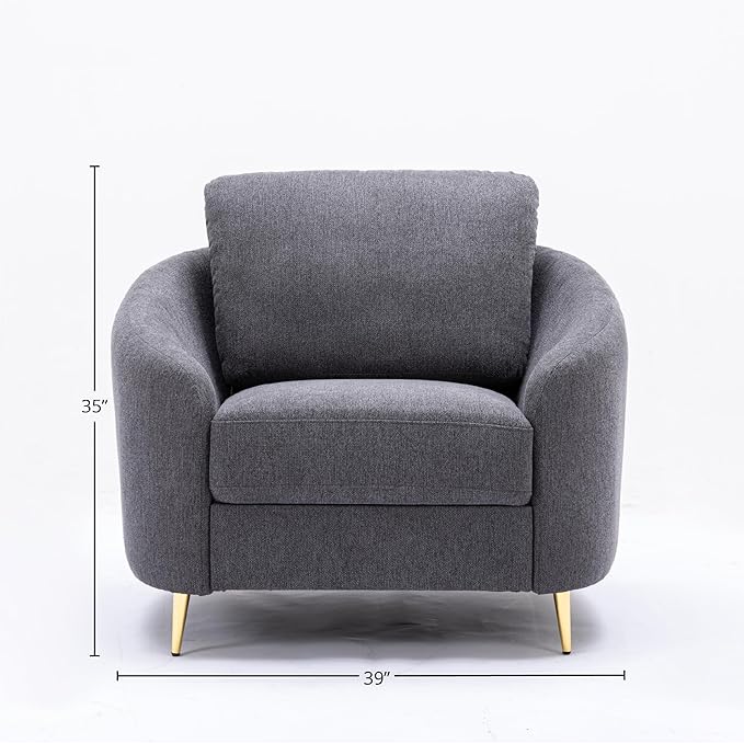 Modern Gray Linen Chair with Pocket Coil Seat for Living Room or Bedroom
