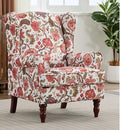 Anwick Modern Floral Accent Chair Upholstered Armchair Wingback Chair with Wooden Legs Single Sofa Reading Chair Accent Chairs for Living Room Bedroom Office (Red)