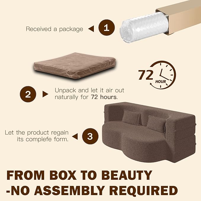 JOYBASE 78in Sofa Couch Convertible Oversized Cloud Loveseat Minimalist Sleeper Sofa Bed for Living Room Apartment Office No Assembly Required (Brown)