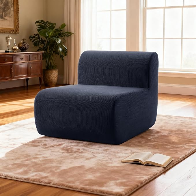 Small Boneless Chair for Living RoomSingle Floor ChairCorduroy Fireside Bean Bag ChairsMemory Foam Lounge Sofa Chairs for Bedroom Couch in a BoxDeep Blue