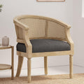 Mid Century Accent Chair Armchair with Curved Backrest and Upholstered Reading Chair with Vintage Rattan Hollow Out for Living Rooms Bedrooms Farmhouses Balconies (Charcoal)