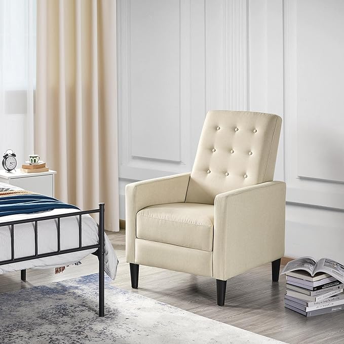 Topeakmart Mid-Century Modern Fabric Recliner Modern Tufted Reclining Single Sofa for Living Room Padded Cushion Home Theater Seat Beige